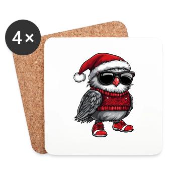 Eule Weihnachten Comic Cool - Untersetzer (4er-Set) - Weiß - Vorne