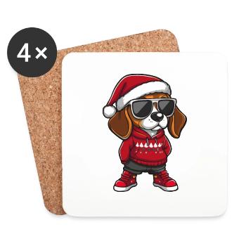 Beagle Hund Weihnachten Comic Cool - Untersetzer (4er-Set) - Weiß - Vorne