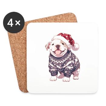 Christmas Motif with Cute American Bulldog - Coasters (set of 4) - white - Front