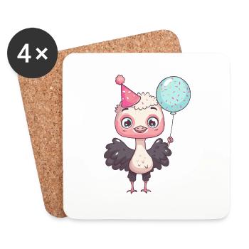 Bande dessinée d’anniversaire d’autruche - Dessous de verre (lot de 4) - blanc - Devant
