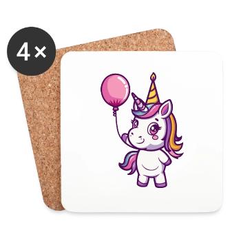 Licorne Anniversaire Bande dessinée Mignon - Dessous de verre (lot de 4) - blanc - Devant