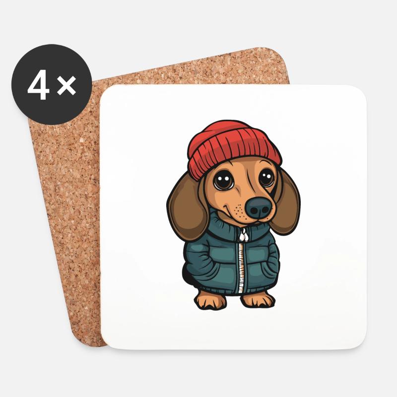 Dackel Dachshund Cartoon - Untersetzer (4er-Set) - Weiß