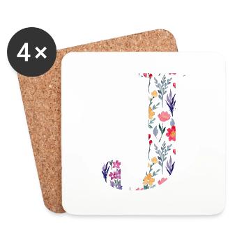 Personalized floral letter j - gift idea - Coasters (set of 4) - white - Front