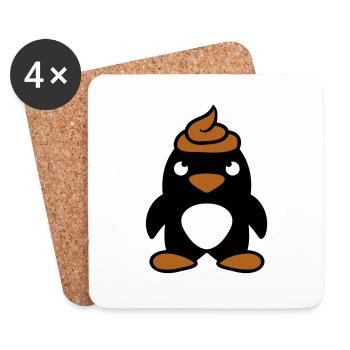 Pinguin Kacke auf Kopf gemacht Lustige Kot Scheiße - Untersetzer (4er-Set) - Weiß - Vorne