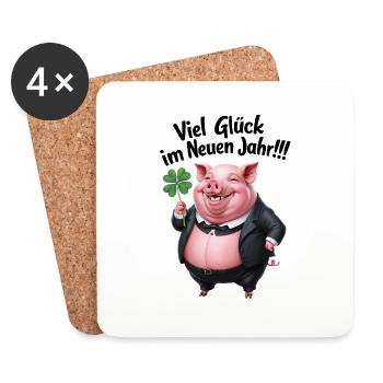 Silvester Neujahr Glückwunsch Neues Jahr Schwein - Untersetzer (4er-Set) - Weiß - Vorne