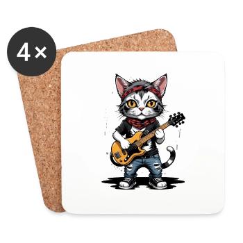Cat Rocker Cat HardRock Gift - Coasters (set of 4) - white - Front