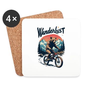 Grizzly on Bike - Wanderlust - Untersetzer (4er-Set) - Weiß - Vorne