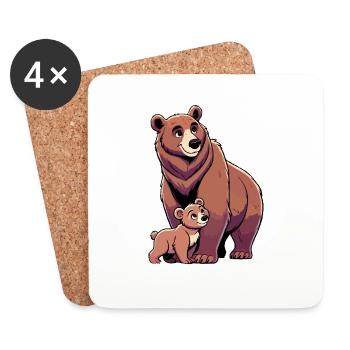 Brown bear mother and child - Coasters (set of 4) - white - Front