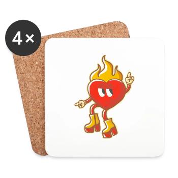 Retro Flaming Heart mit groovigen Stiefeln - Untersetzer (4er-Set) - Weiß - Vorne