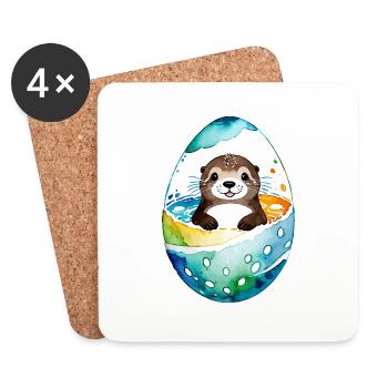 Otter Ostern Wasserfarben - Untersetzer (4er-Set) - Weiß - Vorne