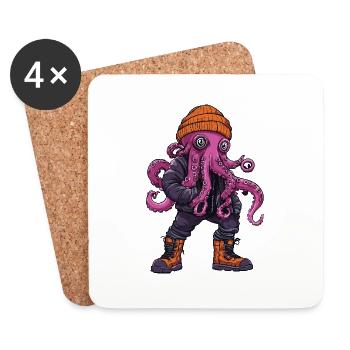 Oktopus Lustig Winter - Untersetzer (4er-Set) - Weiß - Vorne