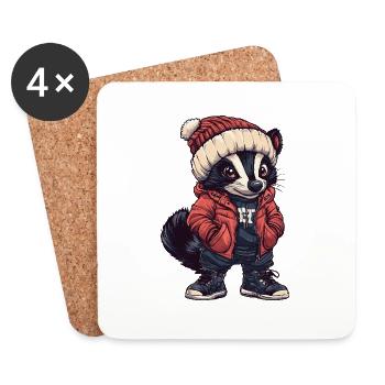 Stinktier Lustig Winter - Untersetzer (4er-Set) - Weiß - Vorne