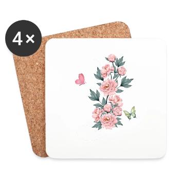 Letter j Pink Flowers - Coasters (set of 4) - white - Front