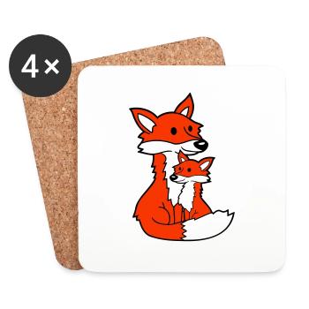 2 Foxes Mother Red Fox Little Child Father Mom - Coasters (set of 4) - white - Front