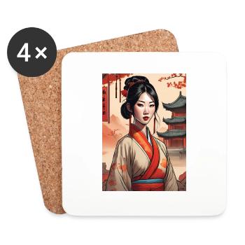 Asie Asiatique Japonais Belle Femme Japon - Dessous de verre (lot de 4) - blanc - Devant