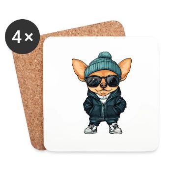 Chihuahua chien bande dessinée cool - Dessous de verre (lot de 4) - blanc - Devant