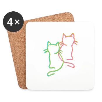 Années 80 Rétro Vintage Chats Chat Chaton Années 90 - Dessous de verre (lot de 4) - blanc - Devant