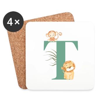 Lettre t vert animaux jungle - Dessous de verre (lot de 4) - blanc - Devant