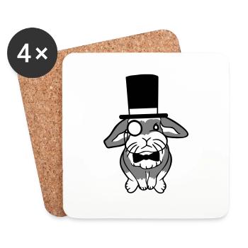 Mr. Bunny Gentleman Top Hat Monocle Glasses - Coasters (set of 4) - white - Front