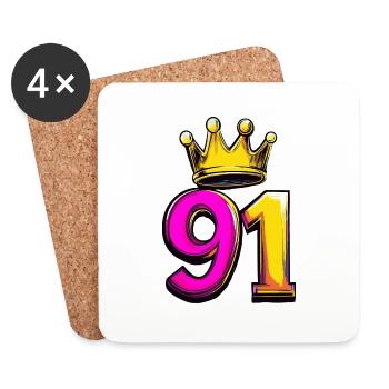 91 Zahl Krone - Untersetzer (4er-Set) - Weiß - Vorne