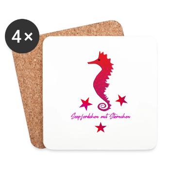 rotes Seepferd mit Sternchen - Untersetzer (4er-Set) - Weiß - Vorne