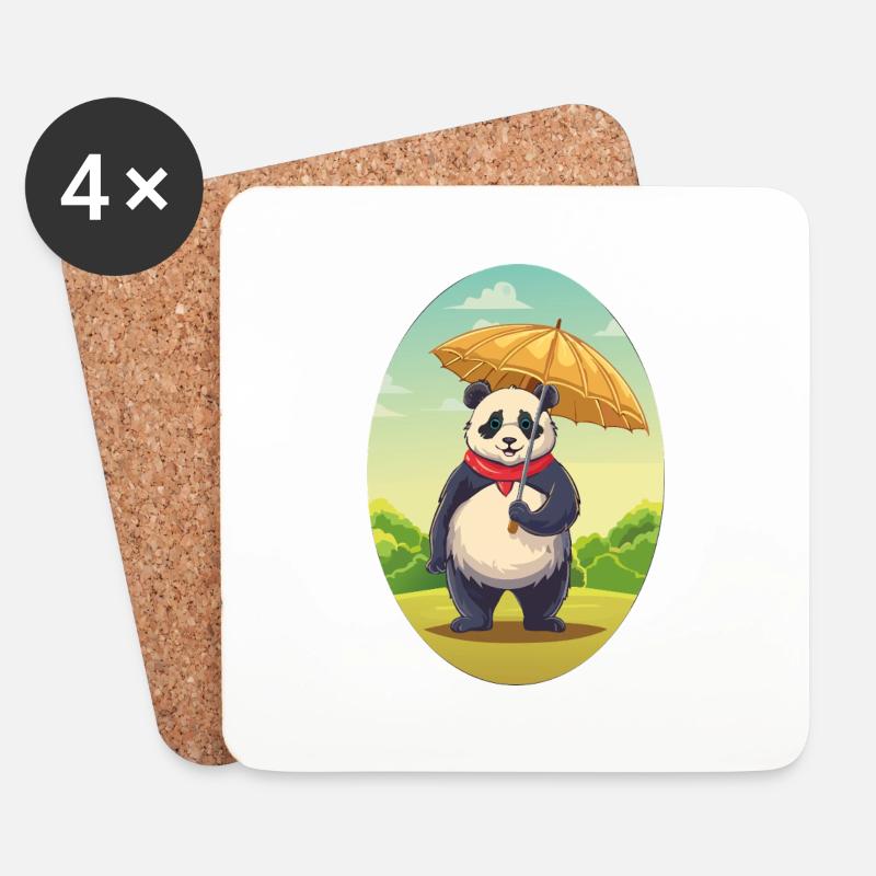 Charmanter Panda mit Regenschirm - Untersetzer (4er-Set) - Weiß
