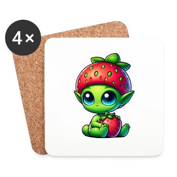 Bizarre Alien fraise chapeau dessin animé fruit - Dessous de verre (lot de 4) - blanc - Devant