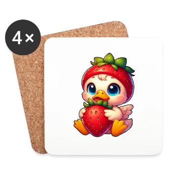 canards mignons fraise dessin animé fruit - Dessous de verre (lot de 4) - blanc - Devant