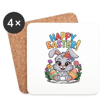 Lapin de Pâques Joyeuses Pâques Oeuf de Pâques Pâques - Dessous de verre (lot de 4) - blanc - Devant