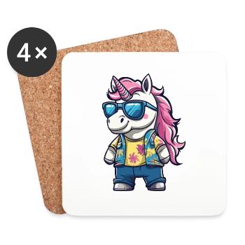 Einhorn Lustig Sommer - Untersetzer (4er-Set) - Weiß - Vorne