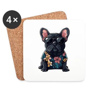 Buldog Français Chien Été - Dessous de verre (lot de 4) - blanc - Devant