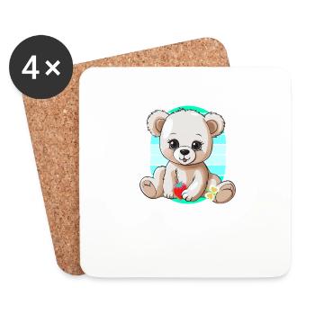 années 80 années 90 Teddy Retro Teddy Bear Ours Ours Enfants - Dessous de verre (lot de 4) - blanc - Devant