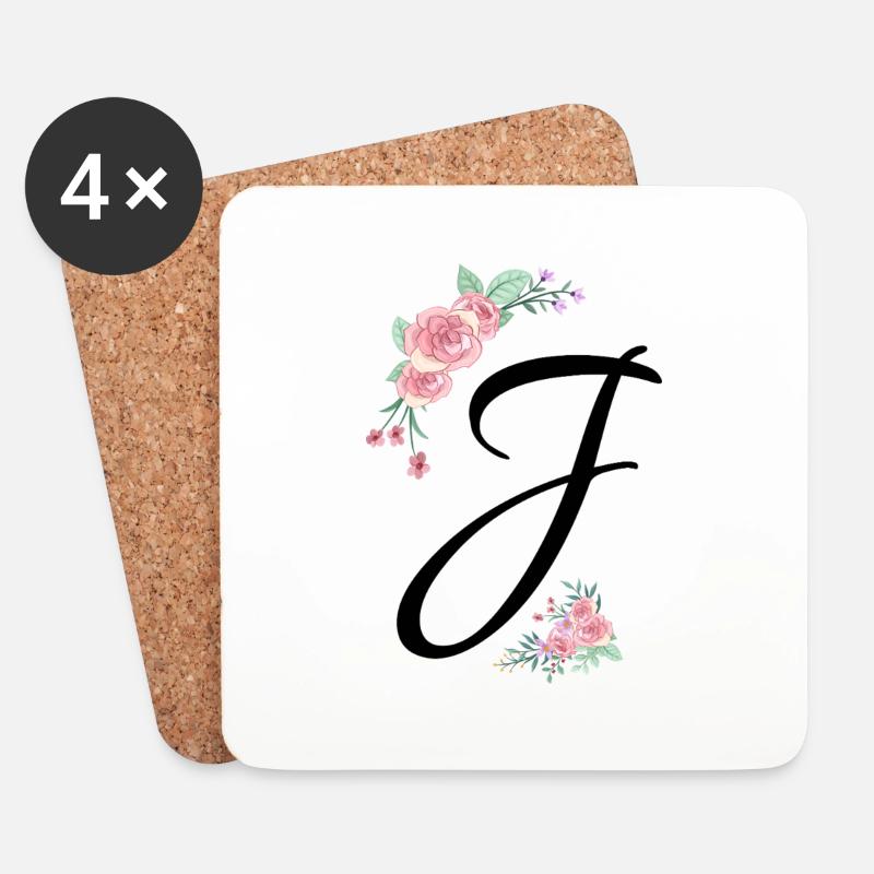 Buchstabe j Blumen - Untersetzer (4er-Set) - Weiß