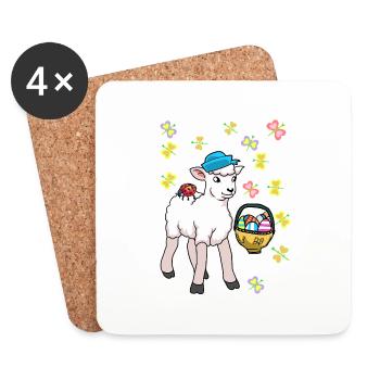 Années 80 Pâques Mouton Mouton Oeufs de Pâques Agneau Enfants - Dessous de verre (lot de 4) - blanc - Devant
