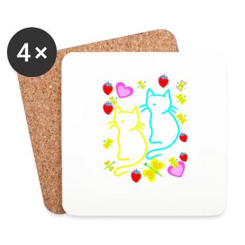 Kinder Kind Kleinkinder Sommer Retro Katzen 80er - Untersetzer (4er-Set) - Weiß - Vorne