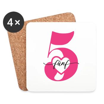 Digit Five 5 with Heart - Coasters (set of 4) - white - Front