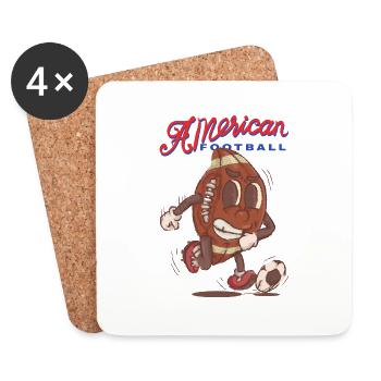 mascotte de football américain drôle jouant au football - Dessous de verre (lot de 4) - blanc - Devant