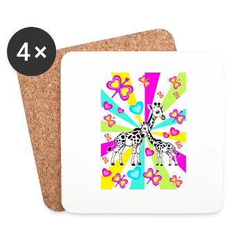 80er Giraffen Giraffe Kinder Mädchen Jungen - Untersetzer (4er-Set) - Weiß - Vorne