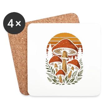 Waldpilze im Retro-Stil – Natur Illustration - Untersetzer (4er-Set) - Weiß - Vorne