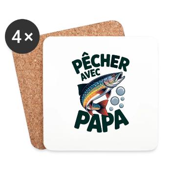 Pêcher avec papa, c'est le top. Une truite qui sau - Dessous de verre (lot de 4) - blanc - Devant