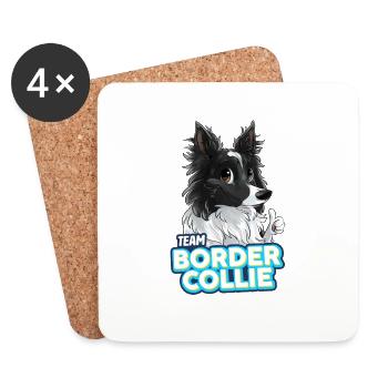 TEAM Border Collie Langhaar - Schwarz Zweifarbig - Untersetzer (4er-Set) - Weiß - Vorne