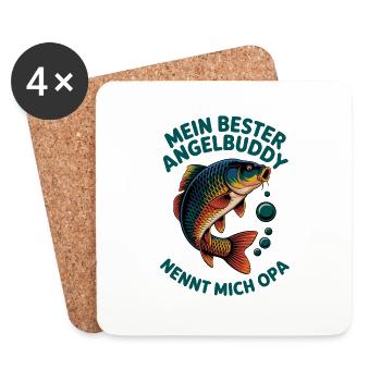 Angeln mit den Enkeln Angel Opa Angelbuddy - Untersetzer (4er-Set) - Weiß - Vorne