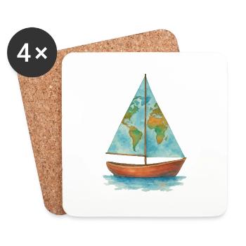 Bateau Carte du monde Voilier - Dessous de verre (lot de 4) - blanc - Devant