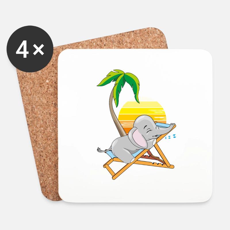 Schlafendes Elefantenbaby unter der Palme - Untersetzer (4er-Set) - Weiß