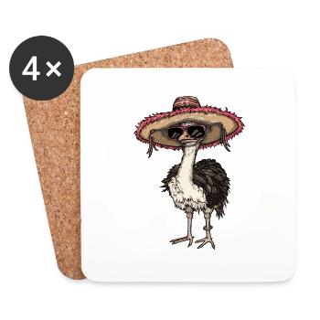Ostrich Comic Funny Sombrero - Coasters (set of 4) - white - Front