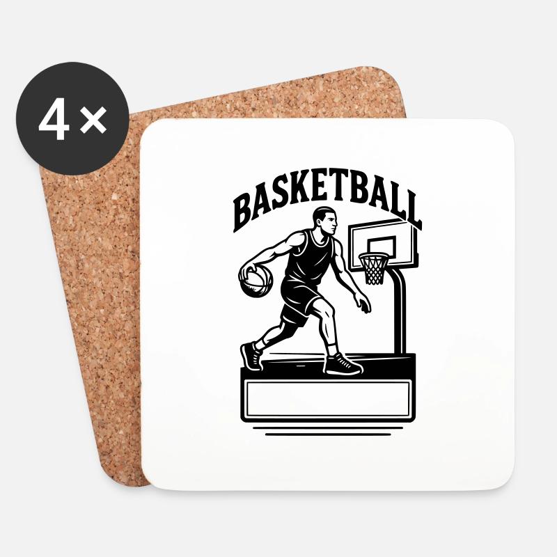 Basketteur - Nom prénom - Dessous de verre (lot de 4) - blanc