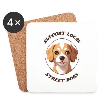 Support Local Street Dogs – Tierschutz Design - Untersetzer (4er-Set) - Weiß - Vorne