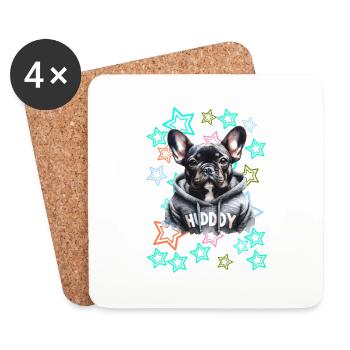 Retro Französische Bulldogge Hund - Untersetzer (4er-Set) - Weiß - Vorne