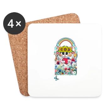 Chat Fleurs Jardin Enfants Filles - Dessous de verre (lot de 4) - blanc - Devant