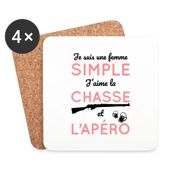Je suis une femme simple j'aime la chasse et apéro - Dessous de verre (lot de 4) - blanc - Devant